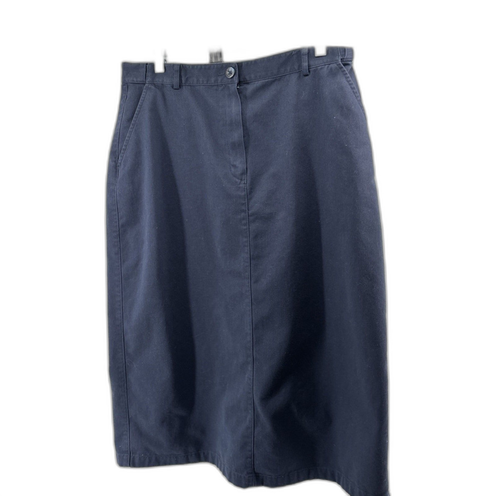 L. L.Bean  Women’s Twill Midi Skirt Size 14 Stretch Waist Band insert, Pockets